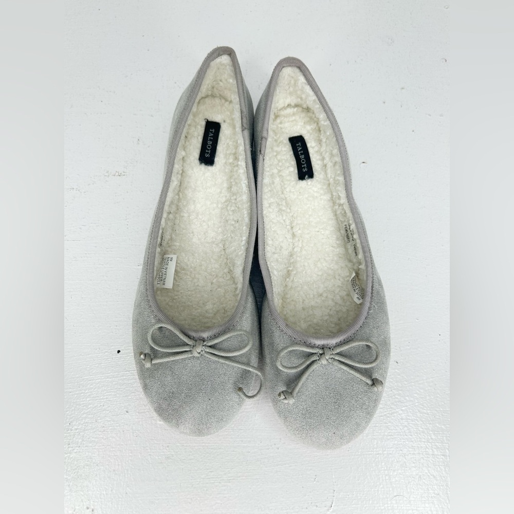 Talbots Blakely Cozy‎ Sueded Fabric Ballet Slippers Size 9 Gray Sherpa Lined - Picture 9 of 13
